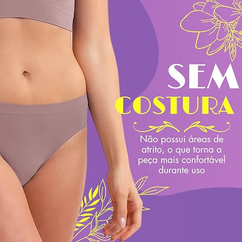 Kit 3 Calcinhas Biquíni Sem Costura Microfibra Confortável She by Mash Feminina, 3 Rosa Queimado, M