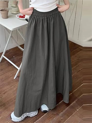 Women’S Casual Oversize Long Skirt with Pockets and Elastic Waist for Office Lady Wear4