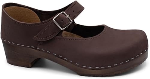 Sandgrens Zuecos suecos hechos a mano de madera con espalda cerrada Mary Jane