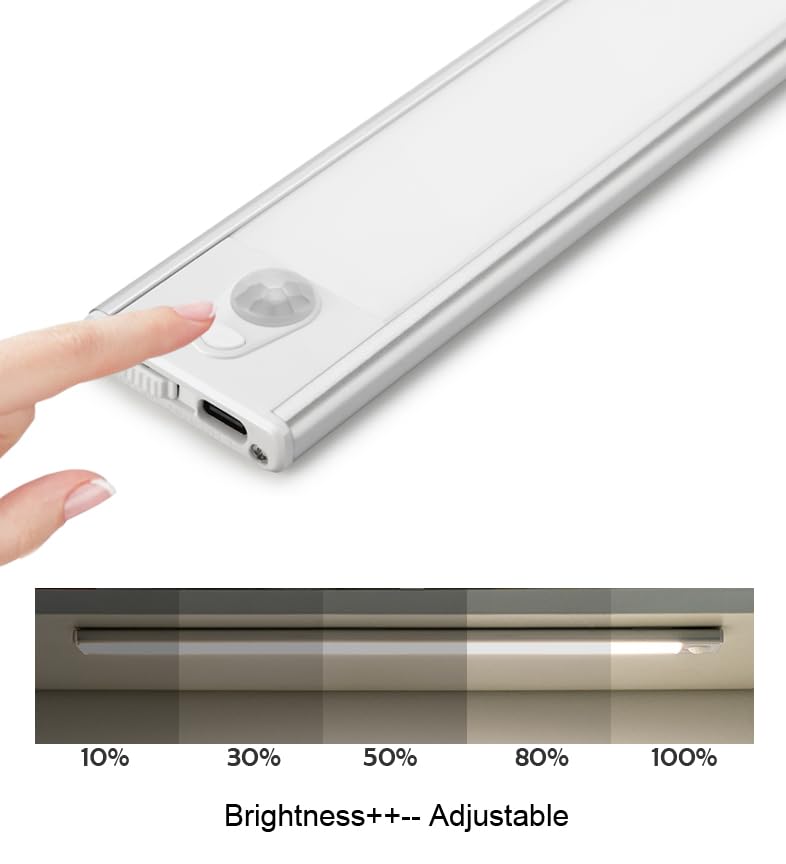 Image of Under Cabinet Wireless LED Lights, Rechargeable Motion Sensor Light Bar, 2 Pack Dimmable, 3 Color Temps Magnetic Closet Bars, Wireless Under Counter Light for Kitchen, Hallway, Stairway