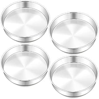 Onader 8 Inch Round Cake Tin Set of 4, Stainless Steel Cake Mould Pan for Baking, Ideal for Birthday Christmas Wedding Layer Cakes, Non-Toxic & Healthy, Mirror Finished & Dishwasher Safe