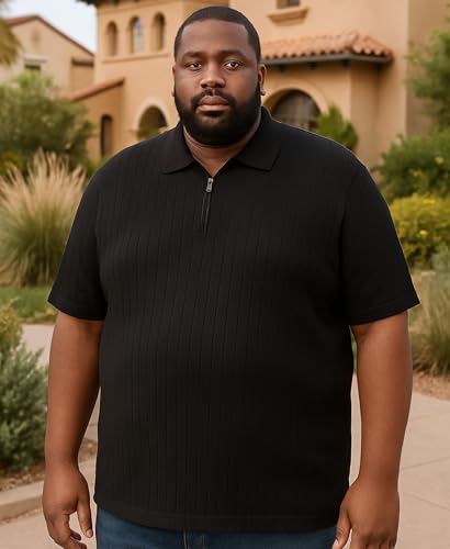 Alix & Belle Men's Big & Tall Knit Polo Zipper Shirts-Breathable Business Casual Short Sleeve- 2XL to 4XL2