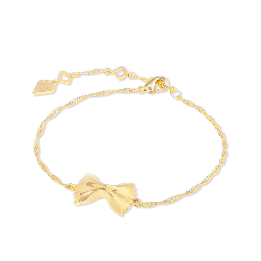 Image of Wanderlust + Co Bow Tie Pasta Bracelet 14K Gold /Rhodium Plated Jewelry Hypoallergenic Shower-safe