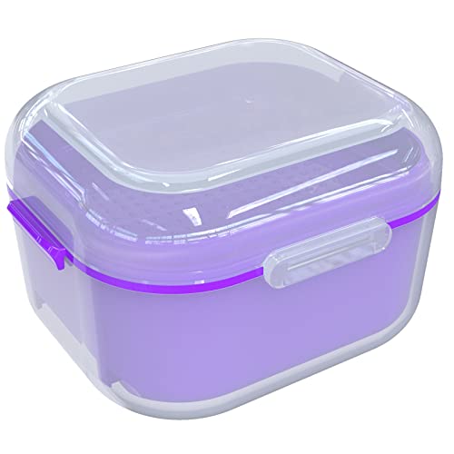 ARGOMAX Denture Case, Denture Cup for Soaking Dentures, Thorough Cleaning of Dentures, Retainer, Clear Braces (Clear Case + Dark Blue Filter and Tray).