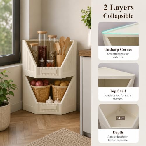 Image of URBAN LUXY Collapsible Wardrobe Rack for Storage /Sturdy Wardrobe /Kitchen Cupboard /Foldable Storage Organizer /Closet for Bedroom /Living Room /Laundry Room (Corner Cupboard, 2PCS)