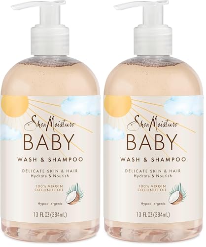 Image of SheaMoisture Baby Wash and Shampoo 100% Virgin Coconut Oil for Baby Skin Cruelty Free Skin Care 13 oz (Pack of 2)