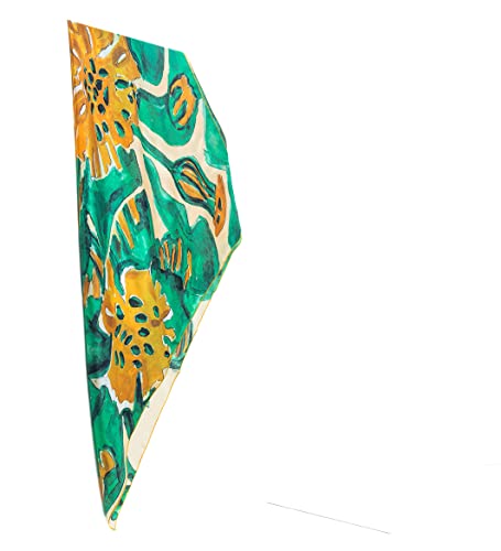 Carré de soie jaune fleur dessin foulard femme grand format en soie véritable