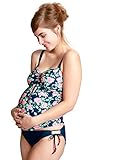 Petit Amour Umstands-Tankini Schwangerschafts-Bikini CAMERON Bademode Set Oberteil Unterteil, Dunkelblau-Rose Cup D bis E, Gr.- XL/Herstellergröße-XL+