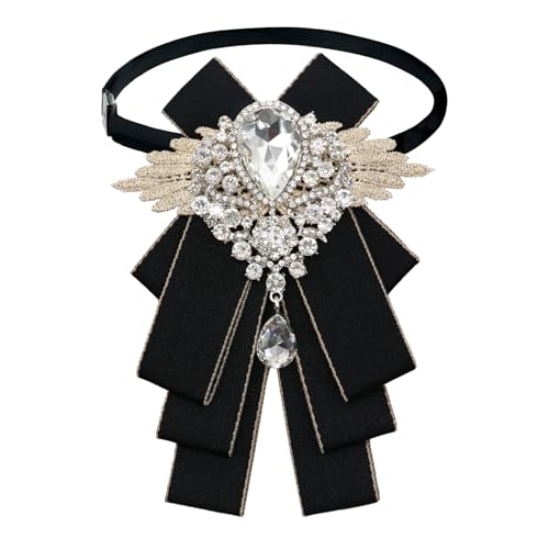 Image of Luckyvestir Womens Mens Bow Tie Ribbon Black Rhinestone Bow Ties Men Large Crystal Bowknot Bowtie for Wedding Party Banquet