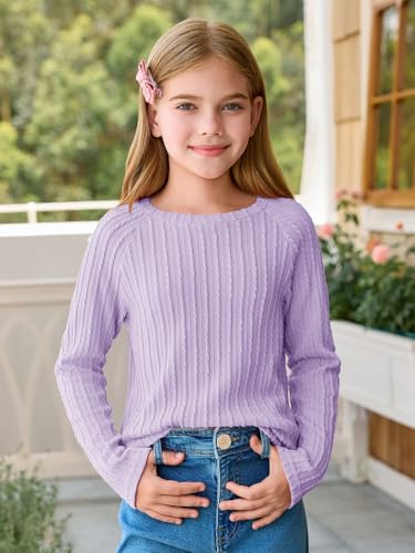 Haloumoning Girls Long Sleeve Shirts Kids Textured Crewneck Tops Casual Cute Blouse Tee 5-14 Years2