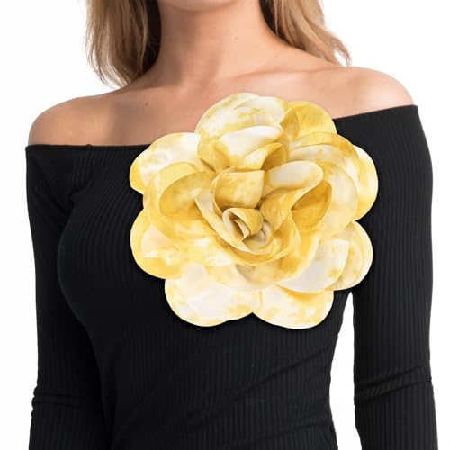 Image of M METERXITY Extra Large Rose Flower Brooches, Lapel Pins Dainty Satin Fabric Big Camellia Oversized Brooch Pin for Women
