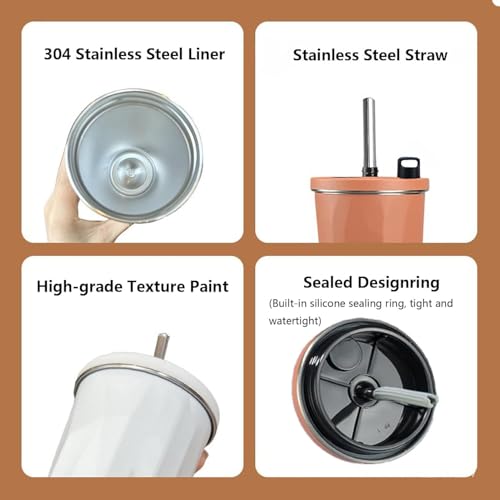 Image of YELONA 600 ml Vacuum Insulated Tumbler with Retractable Straw | Stainless Steel Portable Mug for Hot & Cold Beverages | Leak-Proof, Twist-Off Lid Flask for Coffee, Tea, Juices & More - Hot Orange