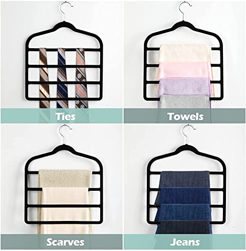 Jeowoqao 4 Pack Velvet Trouser Hangers, Space Saving Non-Slip Clothes Hanger Multi Layer Pants Hanger for Jeans Scarf, Belts - Image 3