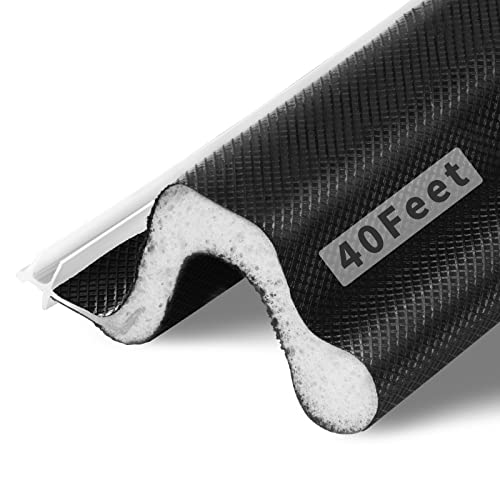 Image of 40 Feet Long Reach Weather Stripping Door Seal, V-Shaped Replacement Door Seal Strip Foam Kerf Weather Stripping for Doors Frame Card Slot Door Insulation Strip, Easy Cut to Size(Black)