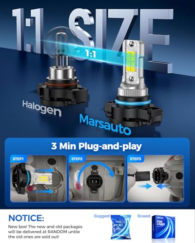 Image of Marsauto 5202 /5201 LED Fog Light Bulbs, 100% Successful Installation, 12000 Lumens 600% Brightness 6000K LED Bulbs, 5201 PS24W 5202 Fog Light Bulbs, Non-polarity, 1:1 Size, Pack of 2
