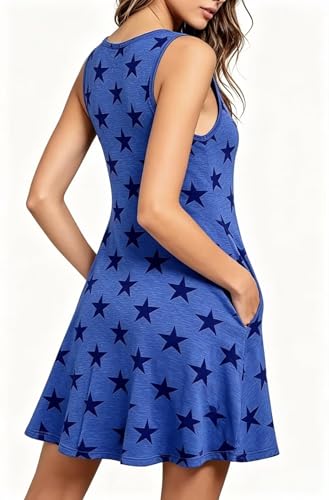 Image of Roshop Womens Juneteenth Flag Sleeveless Dress 4th of July Patriotic Swing Sundress with Pockets