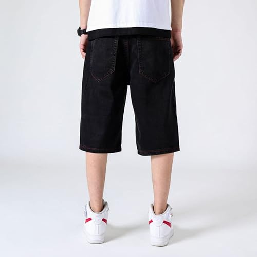 Miniatura 3 de HZCX FASHION Pantalones cortos de mezclilla largos bordados de talla grande para hombre, debajo de la rodilla, pantalones capri