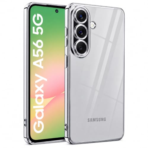 Image of VONZEE Clear Logo Electroplating Transparent Case for Samsung A56 5G, Magnetic Plating Electroplate TPU Cover, Individual Camera Protection for Each Lens - Silver