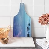 Lunarable Beach Cutting Board, Baltic Sea Coast Autumn Sunset View Boulders on Water Tourism Theme Picture, Decorative Tempered Glass Cutting and Serving Board, Wine Bottle Shape, Pale Blue Lilac