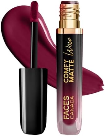 FACES CANADA Comfy Matte Wow Liquid Lipstick - Plum Passion 04 (Plum) 3.8ml | One Swipe Application | Highly Pigmented | Comfortable Wear | Glides Smoothly | Long Lasting | Transferproof, Smudgeproof & Waterproof
