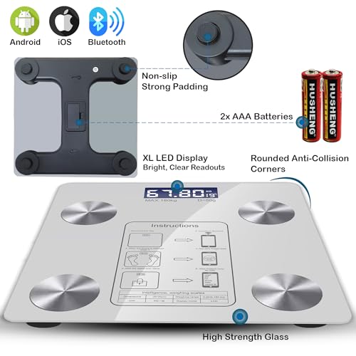 Pèse-personne numérique intelligent Bluetooth avec analyse de composition corporelle pour salle de bain - 6