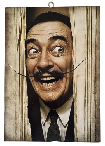 Quadro da parete. KUSTOM ART Quadro da Parete Sagomato Salvador Dalí Primo Piano Baffi Stampa Artistica Vintage su Legno 25x18cm