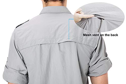 TRAILSIDE SUPPLY CO. Men's Button Down Shirts Lightweight,Fishing/Traveling/Hiking Deep Grey Size X-Large