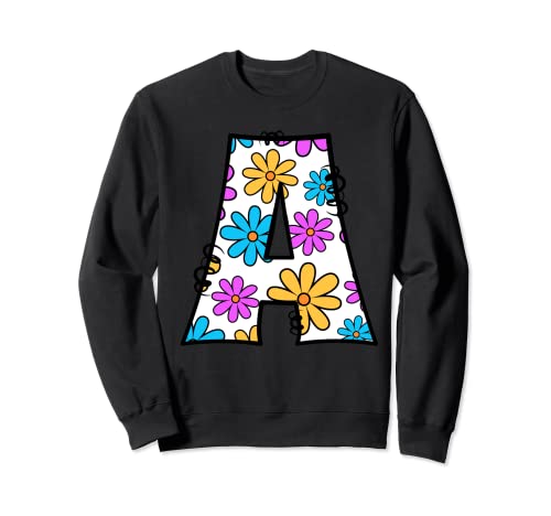 Retro Groovy Daisy letra A inicial monograma nombre floral Sudadera