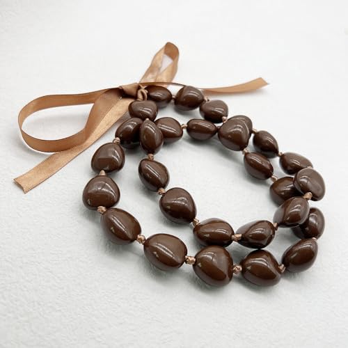 Hawaiian Dark Brown Kukui Nut 32" Lei Necklace Graduation Luau Hula2
