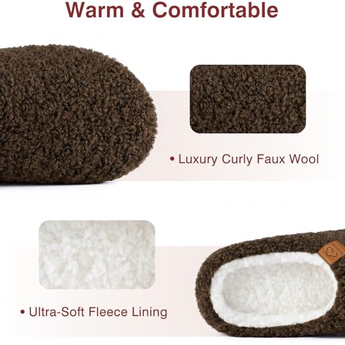 Image of Evshine Memory Foam Fuzzy Slippers for Women Curly Fleece House Shoes