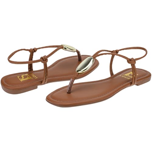 Rasteira Sandália de Tiras com Enfeite ABS Dourado Confortável Rasteirinha 4017 (Caramelo, BR, Adult