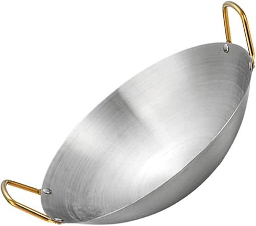 GANAZONO Olla de acero inoxidable de acero inoxidable Wok Pan Sartén para saltear Sartén redonda de acero Sartén de wok chino Sartén de wok de acero