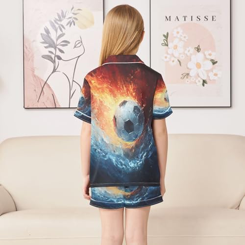 ALAZA Football Water Fire Satin Pajamas Set Short Sleeve Button Down Sleepwear Summer Pjs 2 Piece4