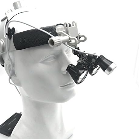 3.5X Loupes Binocular Glass Magnifier Leather Headband DY-108 New Type with LED Headlight (White)