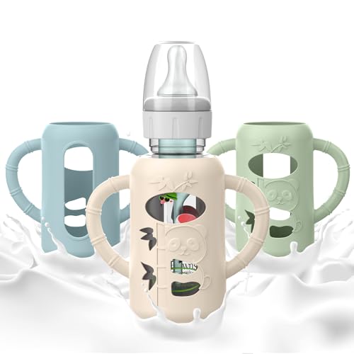 Image of 3 PCS Dr Brown Glass Bottles Silicone Sleeves, Compatible with Dr Browns Glass Bottles 4 oz, Anti-Drop Dr Brown Baby Bottles Sleeves with Handles, Heat-Insulating and Easy to Clean