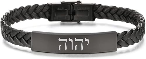 Pulsera delicada de piel tetragrammaton con nombres negros de Dios YHWH para Israel, Biblia hebrea cristiana, Señor Jehová, brazalete de protección