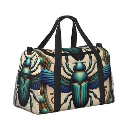 Egyptian Scarab Print Travel Duffle Bag - Foldable Personal Item Travel Bag for Women & Men,Carry-On Convertible Crossbody Tote Bags with Adjustable Shoulder Strap & Pockets 13x10.2x19.7 in3