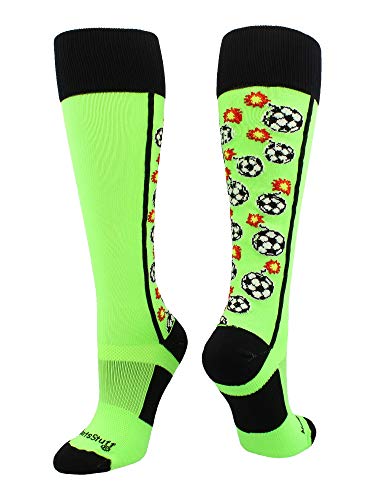 MadSportsStuff Crazy Bomber Soccer Socks (Neon Green/Black, Medium)