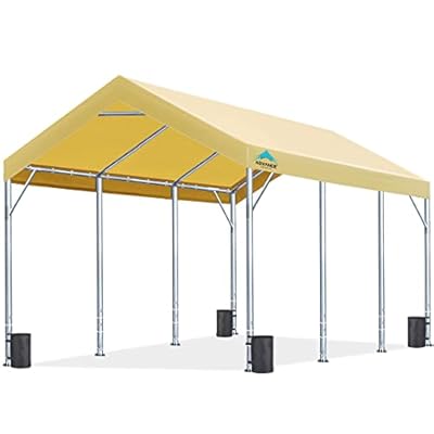 ADVANCE OUTDOOR 12x20 ft Canopy Garage Heavy Duty Carport Car Boat Shelter Party Tent, Adjustable Peak Height from 9.5ft to 11ft, Beige