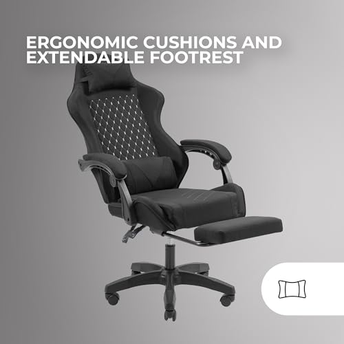 MARS GAMING MGC-X, Sedia Gaming Ergonomica, Tessuto Traspirante, Schienale Reclinabile e Altezza Regolabile, Braccioli Dinamici, Cuscino Cervicale e Lombare, Sedia Poggiapiedi Estensibile, Nero - Sedia gaming - Immagine 4