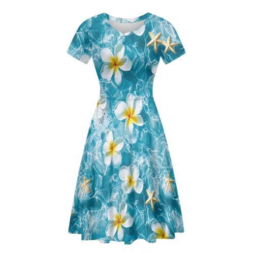 Image of HUGS IDEA Womens Puffy Swing Midi Dress Round Neck Short Sleeve Party A-Line Dresses