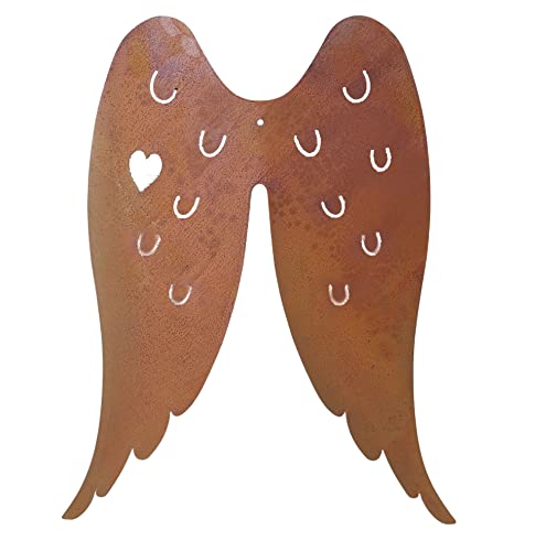 Storm's Gartenzaubereien Engelsflügel aus Metall in Rostoptik mit Herz zum Aufhängen 58cm groß als Wanddeko - Gartendeko