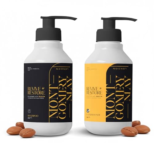 Image of Montgomery May Biotin Shampoo and Conditioner – Hair Thickening Shampoo and Conditioner for Men – Nutrient-Rich Blend with Argan Oil, Vitamins A & E to Support Stronger Hair - Oud Scent - 2 X 300ml