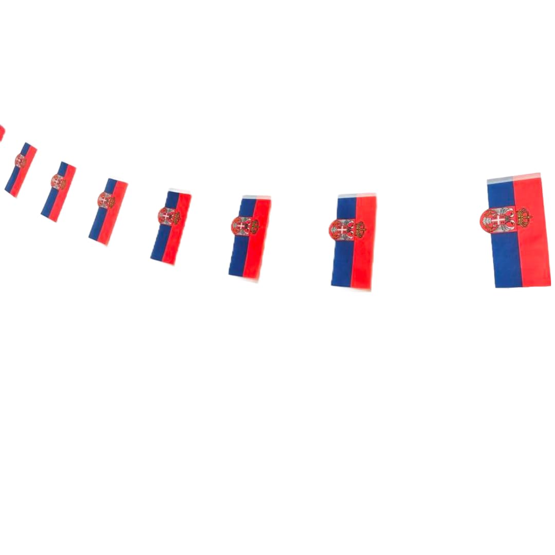 Pandiui23 Serbian Flag 40pcs, 11.3m, 14x21cm, Red, Blue, White, Patriotic, Waterproof, Banner, Garden, Events, Room, Indoor