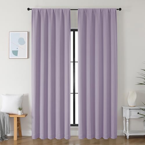 Simplebrand Ava Lilac Blackout Curtains for Bedroom 90 Inches Long 2 Panels Set, Solid Privacy Energy Saving Living Room Window Treatment Curtains Blackout Drapes, W50 x L90 Inch, Lilac