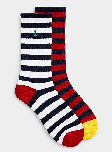 POLO RALPH LAUREN Novelty-Stripe Crew Dress Socks 2-Pack Polo Player Embroidery Mens Socks2