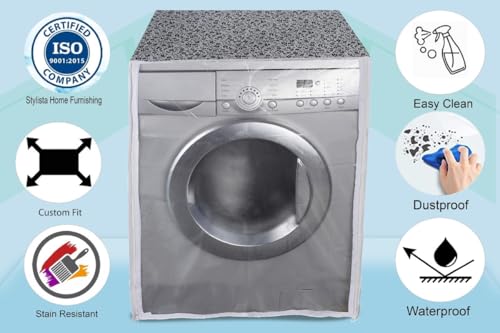 Image of Stylista PVC Washing Machine Cover Compatible for IFB 8 KG Fully-Automatic Front Loading SENATOR NEO SXS 8012, Waterproof and Dustproof, Floral Pattern Darkgrey