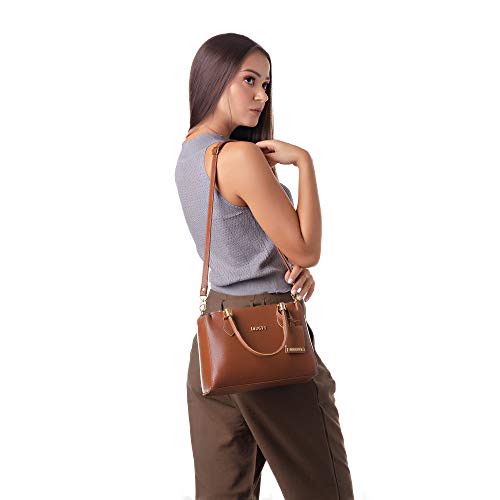 Bolsa Feminina Dhaffy Marrom Lorena, Alça de Mão e Transversal. cor:marrom;tamanho:M
