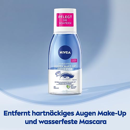 NIVEA Augen Make-Up Entferner Double Effect, Abschminkwasser für die sensible Augenpartie, Gesichtsreiniger entfernt extrem wasserfeste Mascara (125 ml)