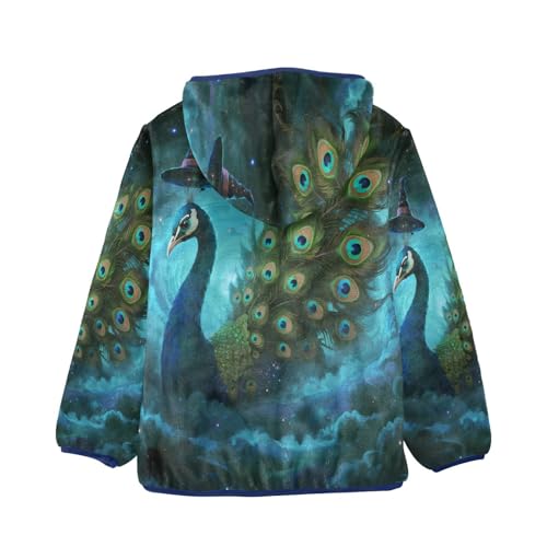 Magical Peacock with Hat Toddler Fleece Jacket Girl Boys Hooded Fleece Jacket Coat Warm Outwear Zip-up 3-10T2
